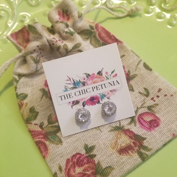 Cubic Zirconia Halo Stud Earrings - Picture 3 of 8